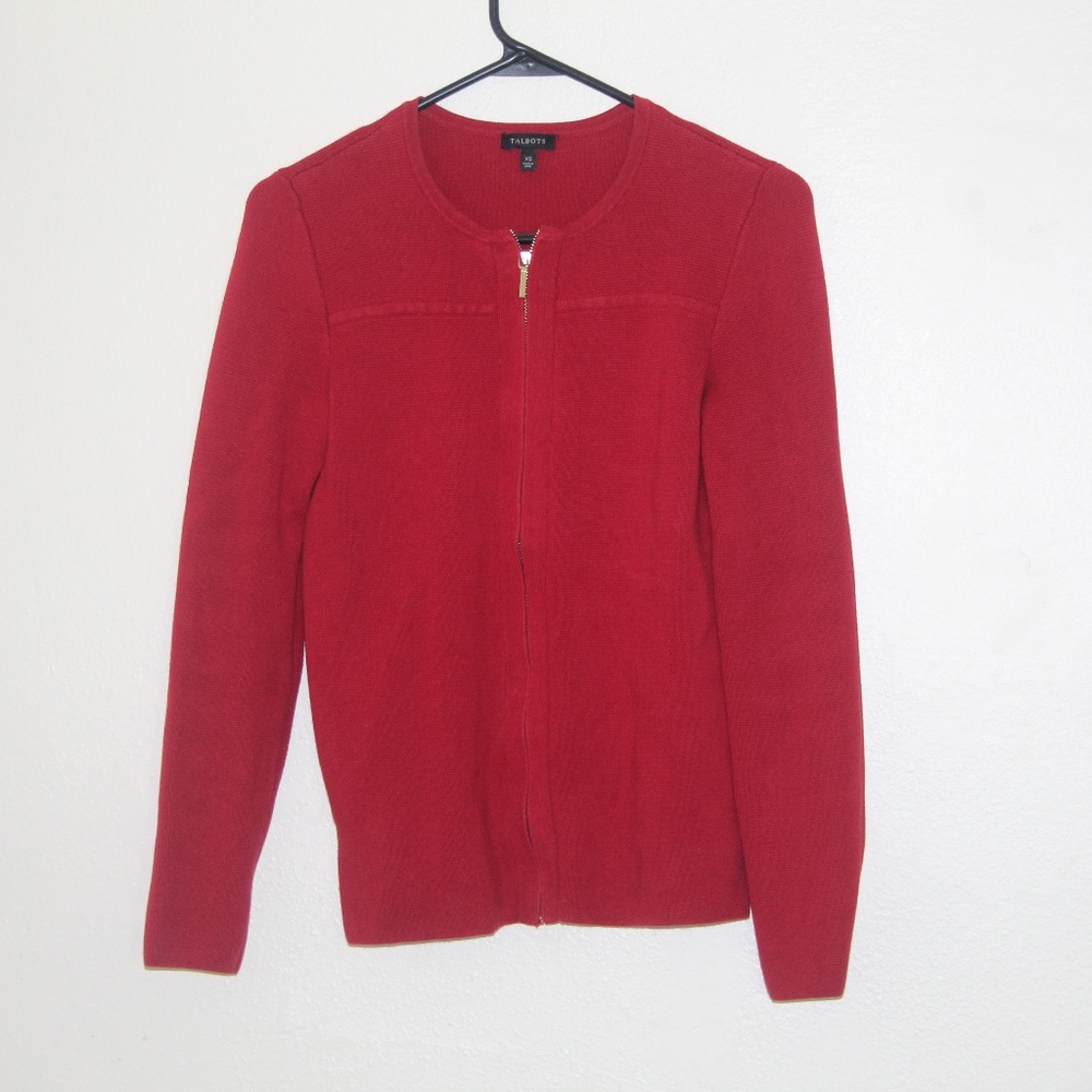 Talbots red zip up sweater size XS